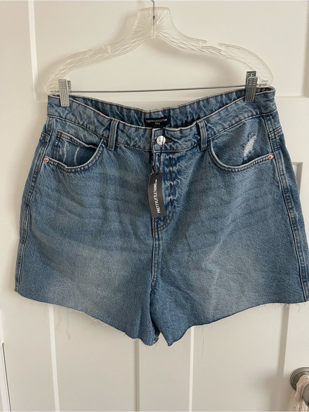 PrettyLittleThing Faded Blue High-Waist Denim Shorts